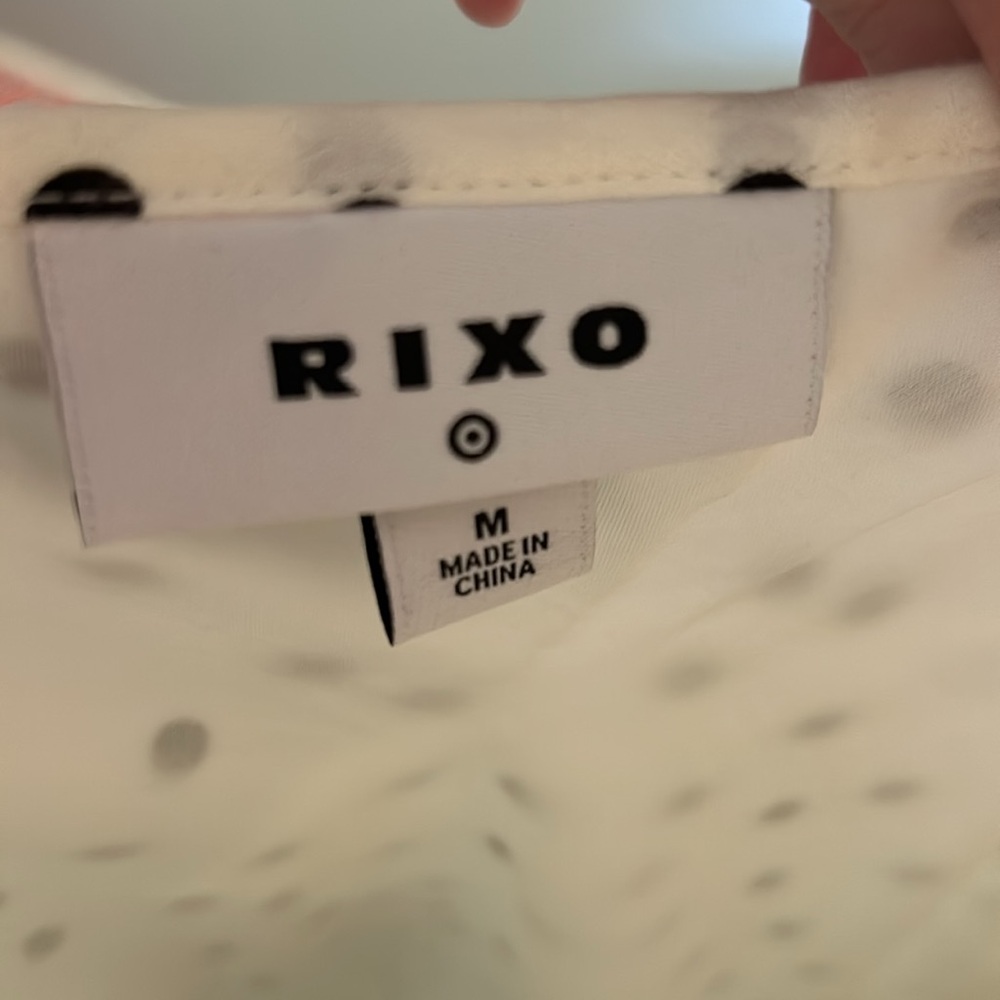 RIXO White Slip Midi Dress with Red Floral Bodice and Black Dot Print - Picture 4 of 4